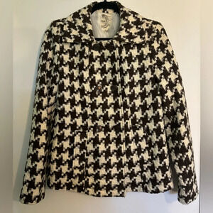 Anthropologie Tulle Womens Brown Ivory Double Breast Houndstooth Jacket Sz‎ Med